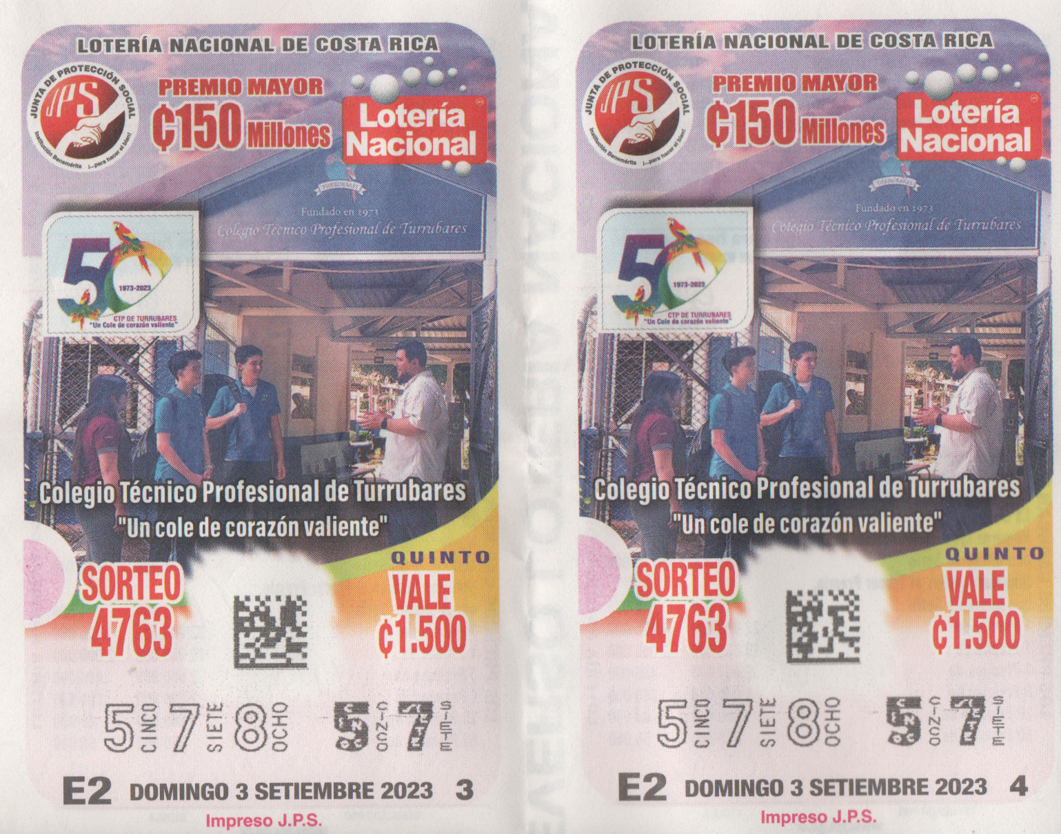 Loteria 578-57 / JPS, Colegio Ténico Profesional de Turrubares, Domingo-03092023