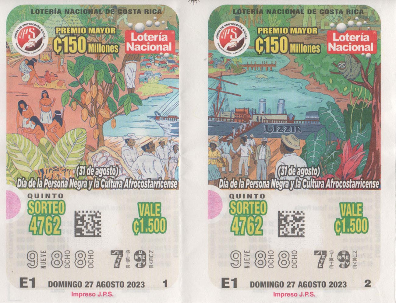 loteria 988-79 jps Día de la Persona Negra y Cultura Afrocostarricense, Domingo 27082023